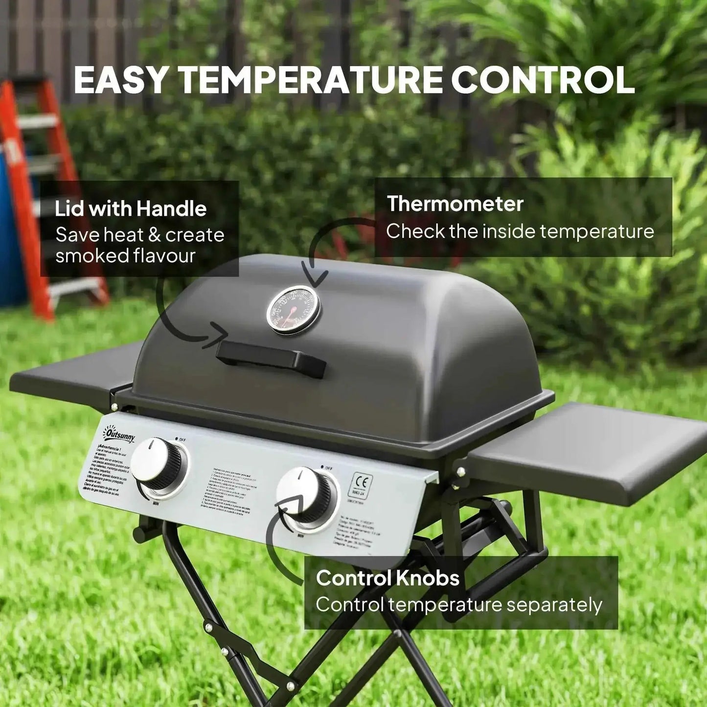 Outsunny Two-Burner Portable Suitcase BBQ - Black | 846-183V70BK