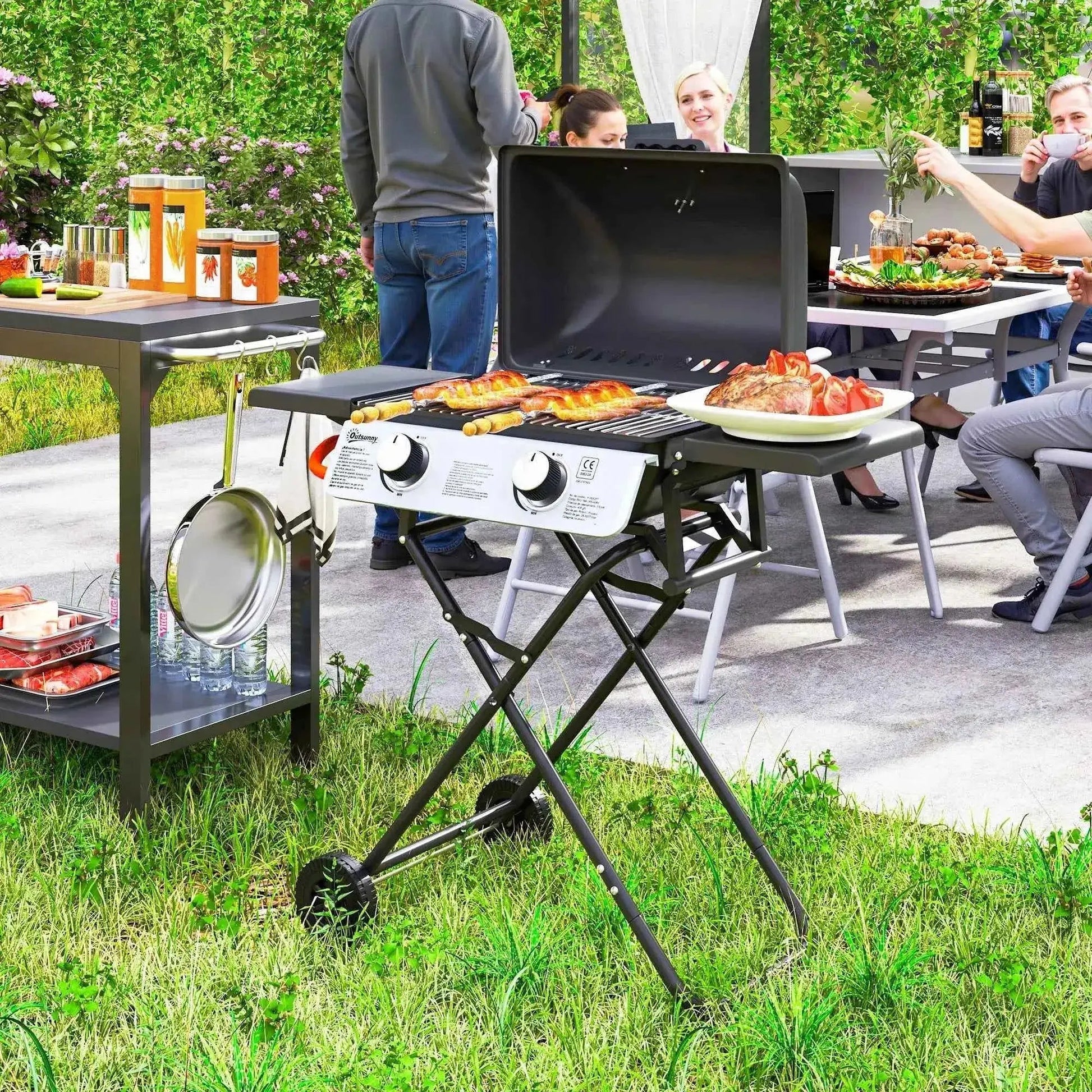 Outsunny Two-Burner Portable Suitcase BBQ - Black | 846-183V70BK