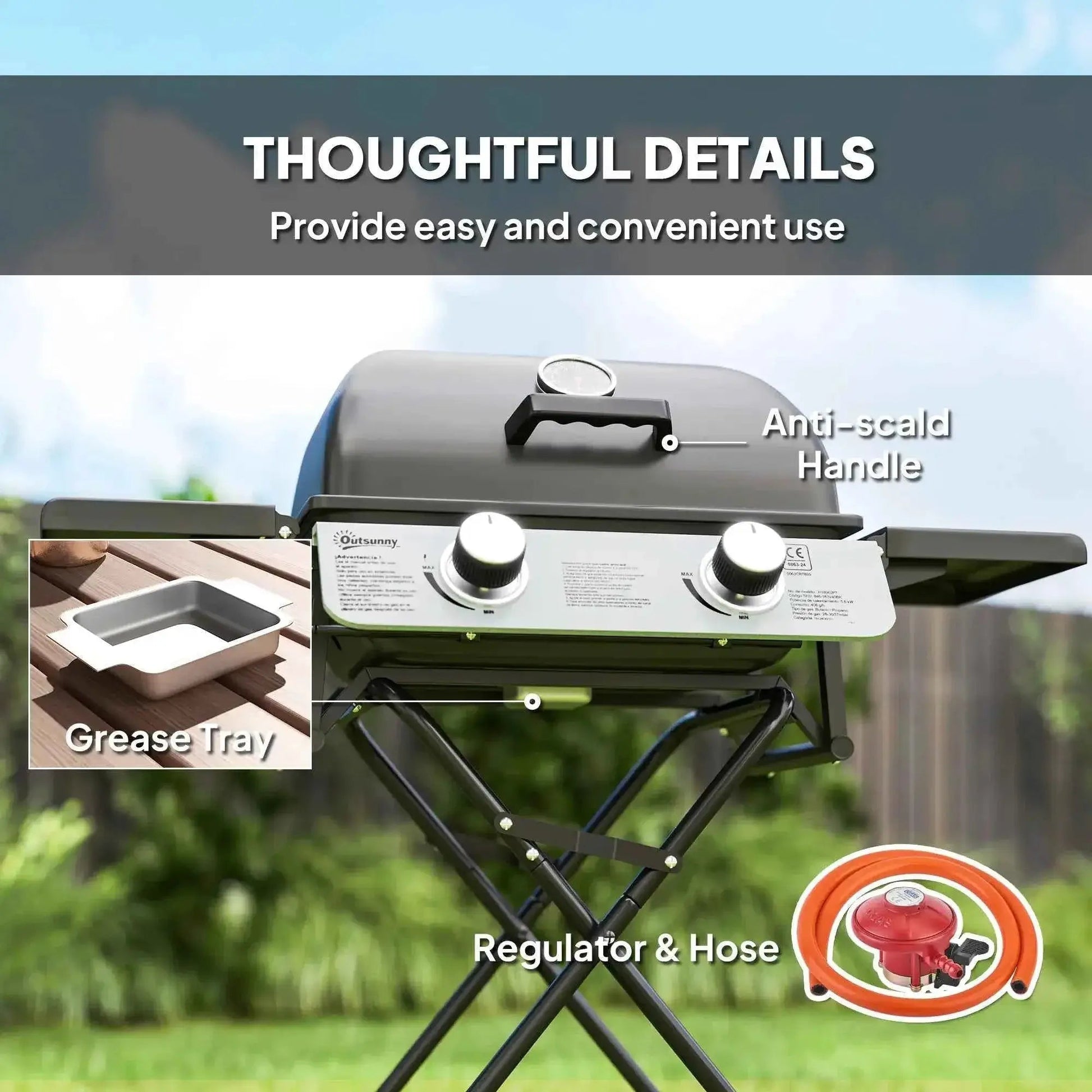 Outsunny Two-Burner Portable Suitcase BBQ - Black | 846-183V70BK