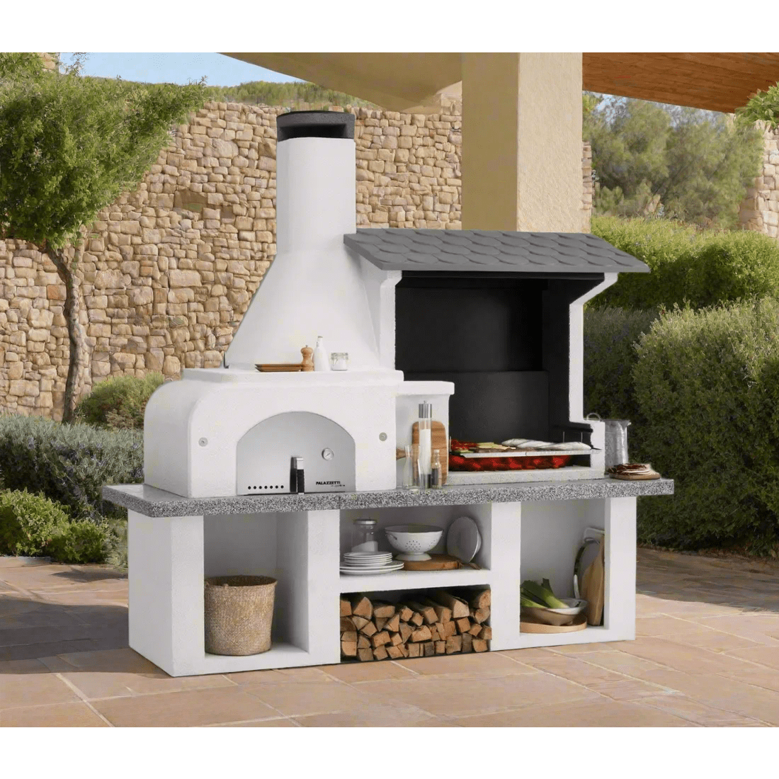 Palazzetti Antille Outdoor Kitchen BBQ Set with Wood - Fired Oven | 803109150 - BBQs & Grills - 803109150 - GardenHearth