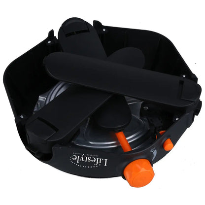 Black and orange portable camping stove sahara multi grill with compact foldable design for outdoor cooking