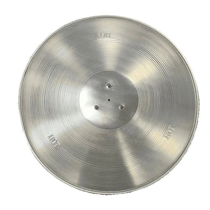 Sirocco tabletop patio heater LFS805 with a shiny metallic cymbal featuring a brushed finish and concentric ridges