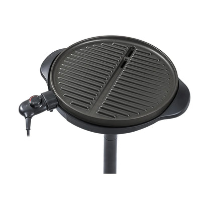 Black Steba 1800W electric BBQ grill with ribbed cooking surface and temperature control knob for indoor grilling