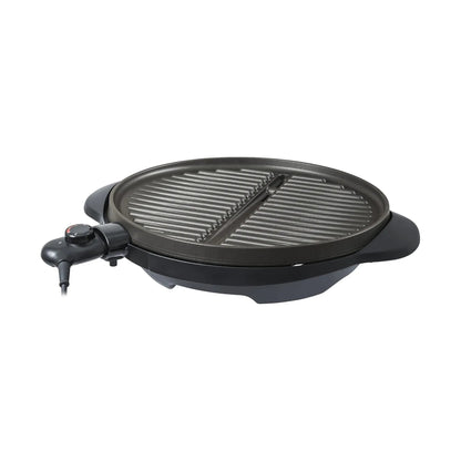 Black steba 1800w electric bbq grill with dual-zone nonstick griddle surface and control knob for indoor grilling