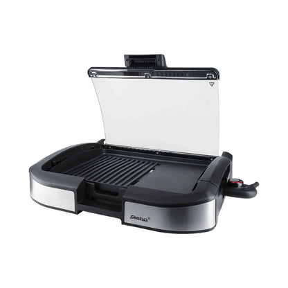 Steba 2200w tabletop bbq grill in black and stainless steel with transparent lid electric griddle vg195