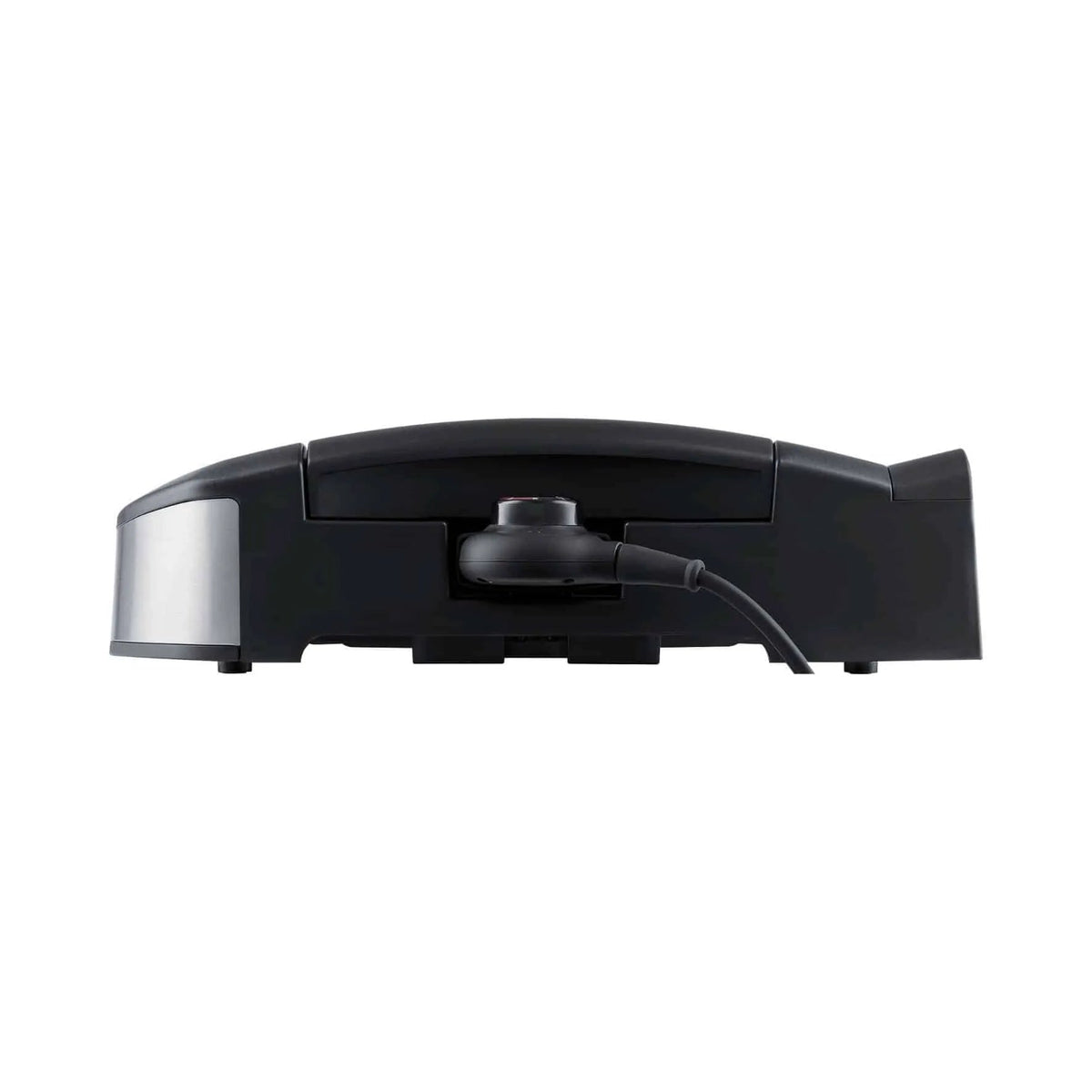 Black and silver robotic vacuum cleaner with sleek modern design featured alongside steba 2200w tabletop bbq grill vg195