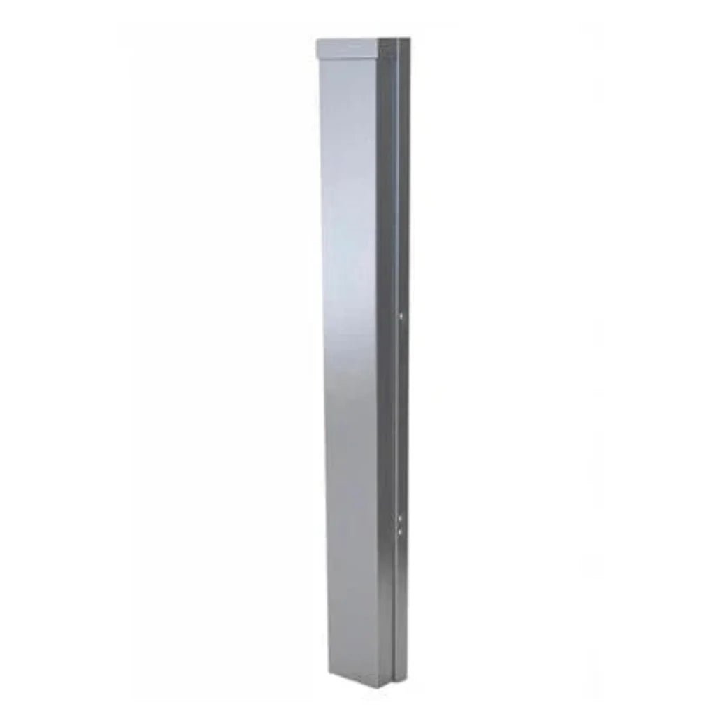 Silver metallic rectangular security post with sleek design and mounting hardware for sunstone end corner guard panel base cabinets