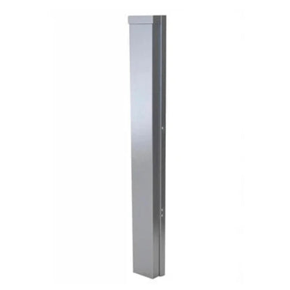 Silver metallic rectangular security post with sleek design and mounting hardware for sunstone end corner guard panel base cabinets