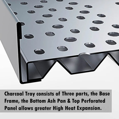 Silver perforated metal panel with wavy v-shaped base frame for sunstone 3-in-1 charcoal wood burning smoking tray