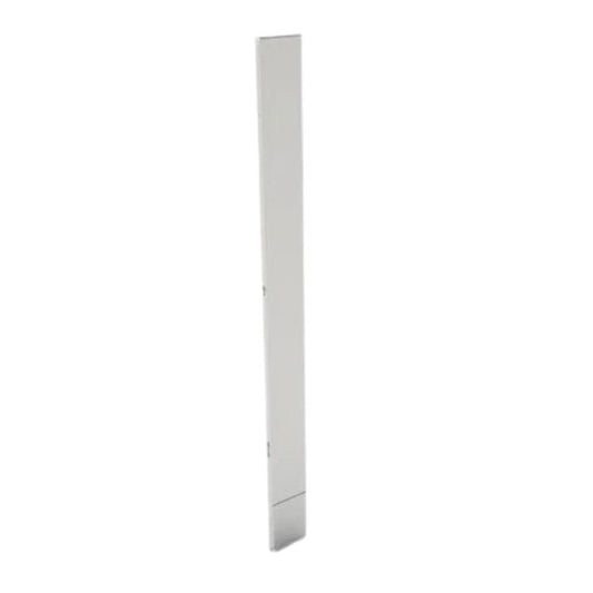 A sleek tall rectangular sunstone spacer panel with a minimalist silver frame and smooth reflective surface for cabinet backs