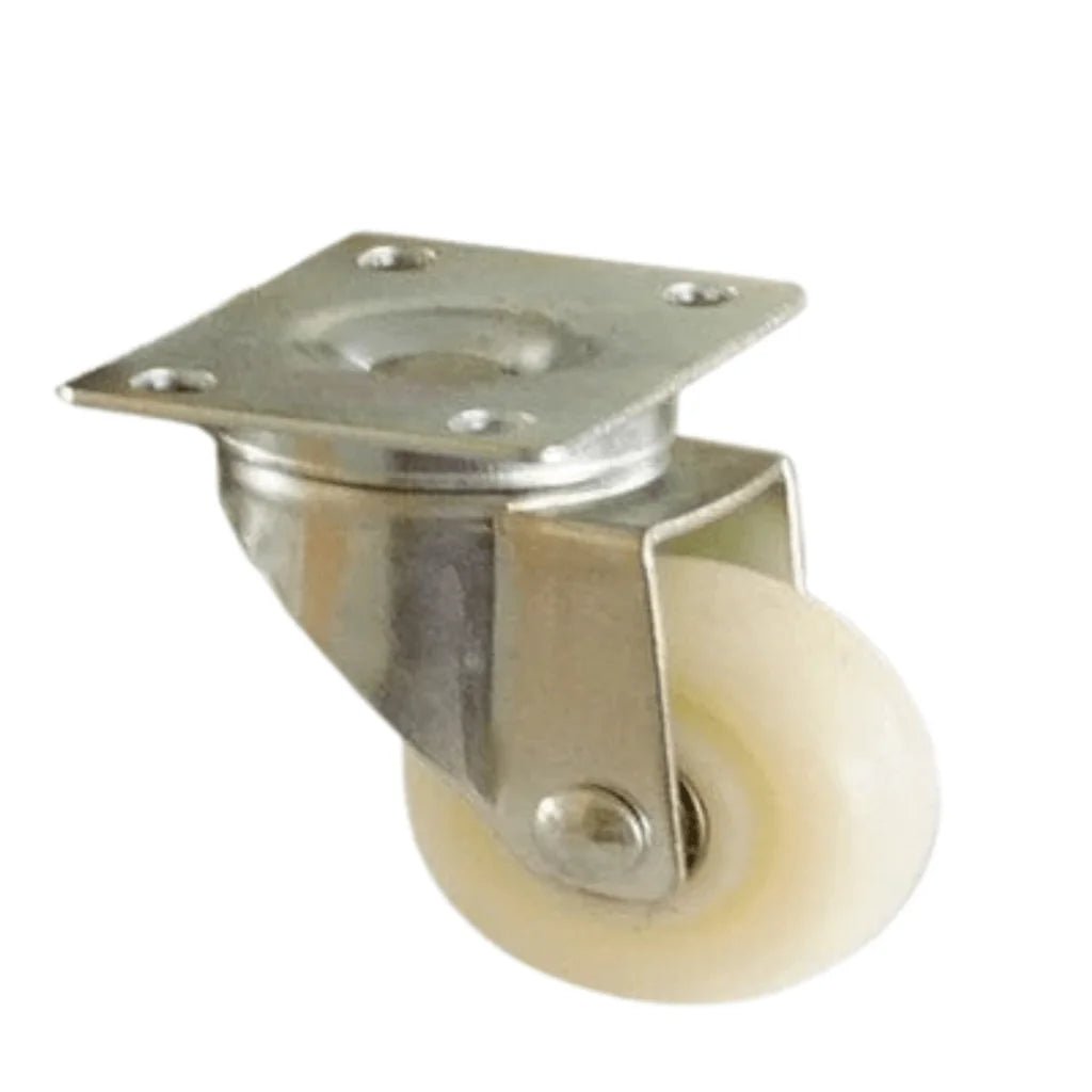 Sunstone 304 stainless steel heavy-duty caster wheel with silver metal body, white polyurethane tire, and square mounting plate