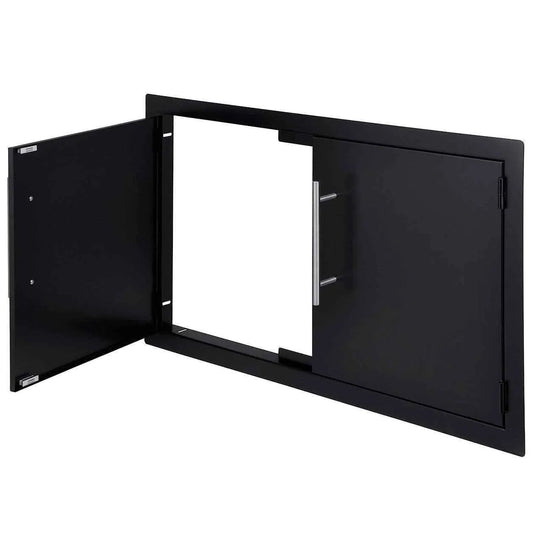 Sunstone black series double door 36 inch black metal cabinet with two sliding doors and silver handles