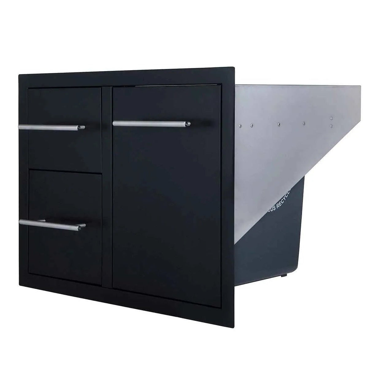 Sunstone black series double drawer metal recycling bin with silver handles and slanted side panel for easy access