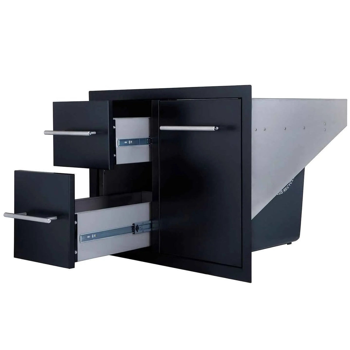Sunstone black series double drawer trash combo 36 inch black metal safe with silver handles and modern design
