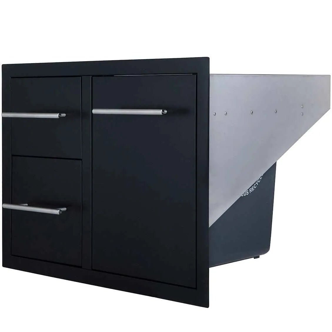 Sunstone Black Series double drawer trash combo 36 black metal recycling station with two drawers and one cabinet door