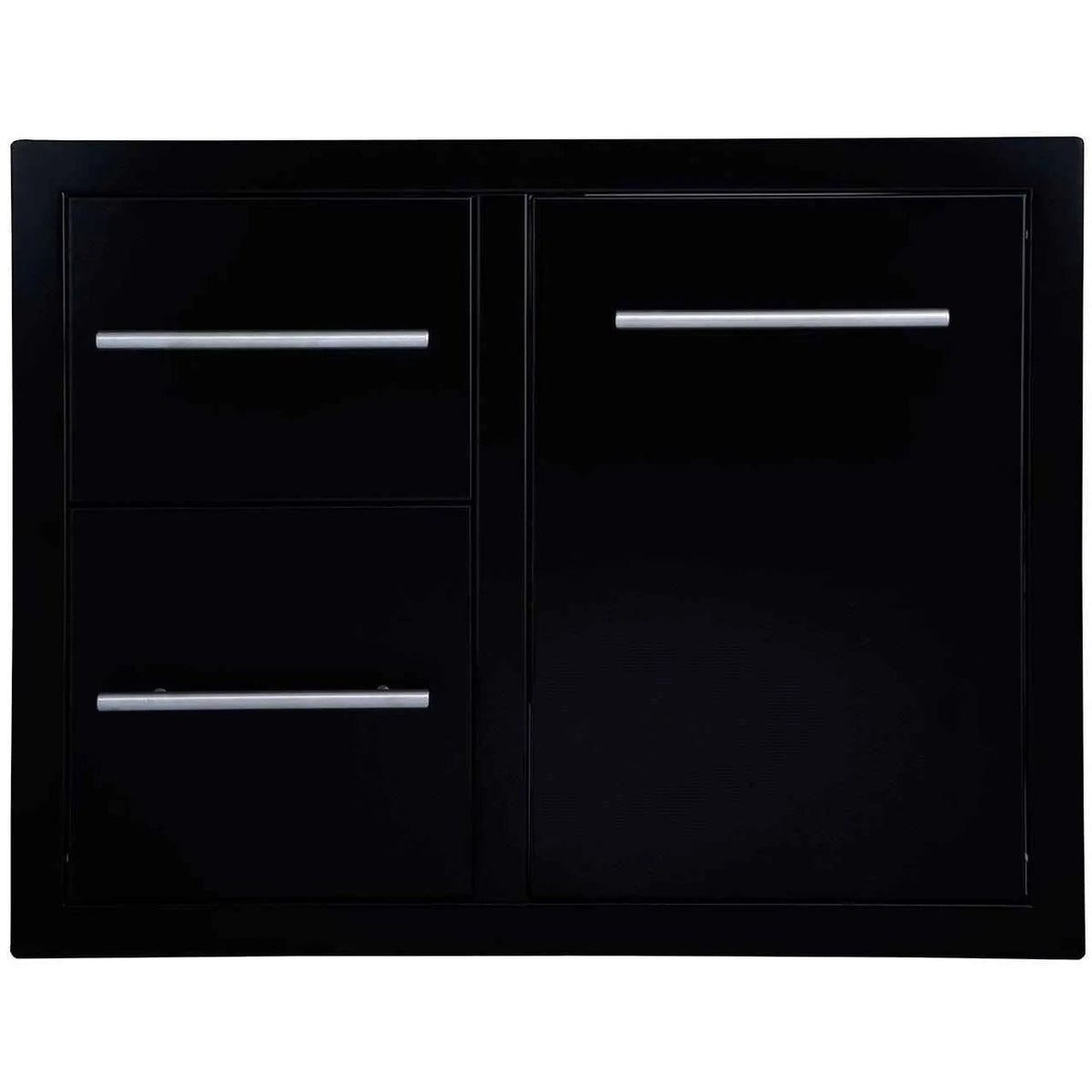 Sunstone black series double drawer trash combo 36 with two drawers and one door featuring silver handles