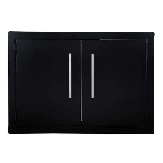 Sunstone black series double door cabinet with sleek silver vertical handles in a modern storage design