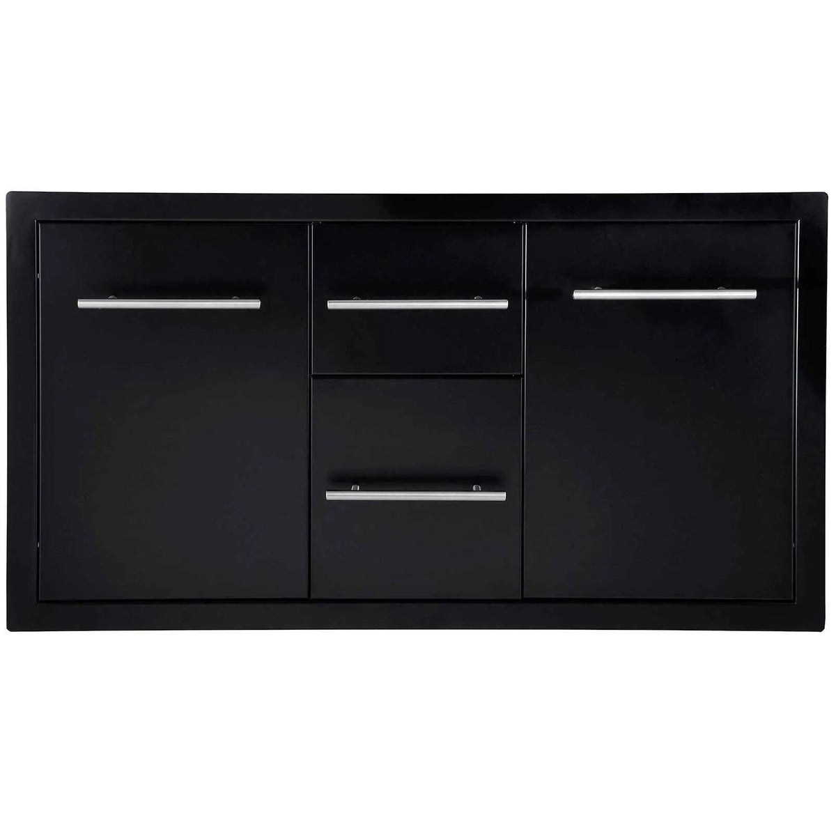 Sunstone Black Series multi storage combo outdoor kitchen unit in black stainless steel with three doors and two drawers