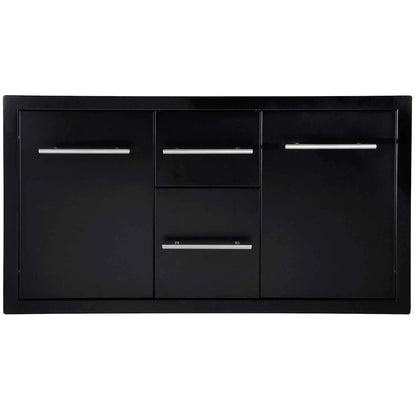 Sunstone Black Series multi storage combo outdoor kitchen unit in black stainless steel with three doors and two drawers