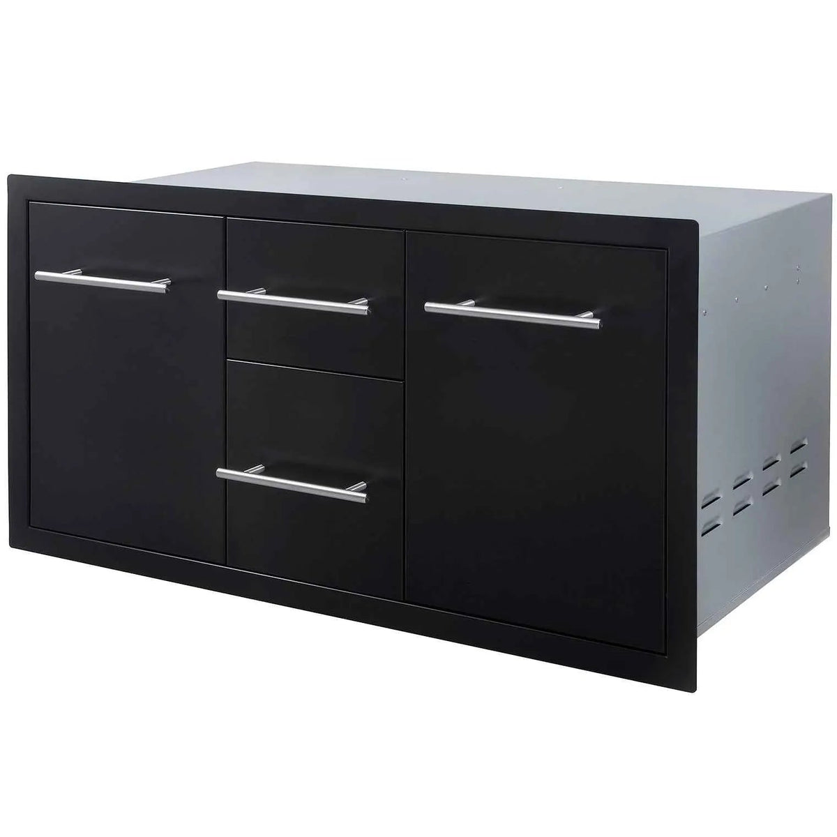 Black metal Sunstone black series multi storage combo with three drawers two doors and sleek silver handles