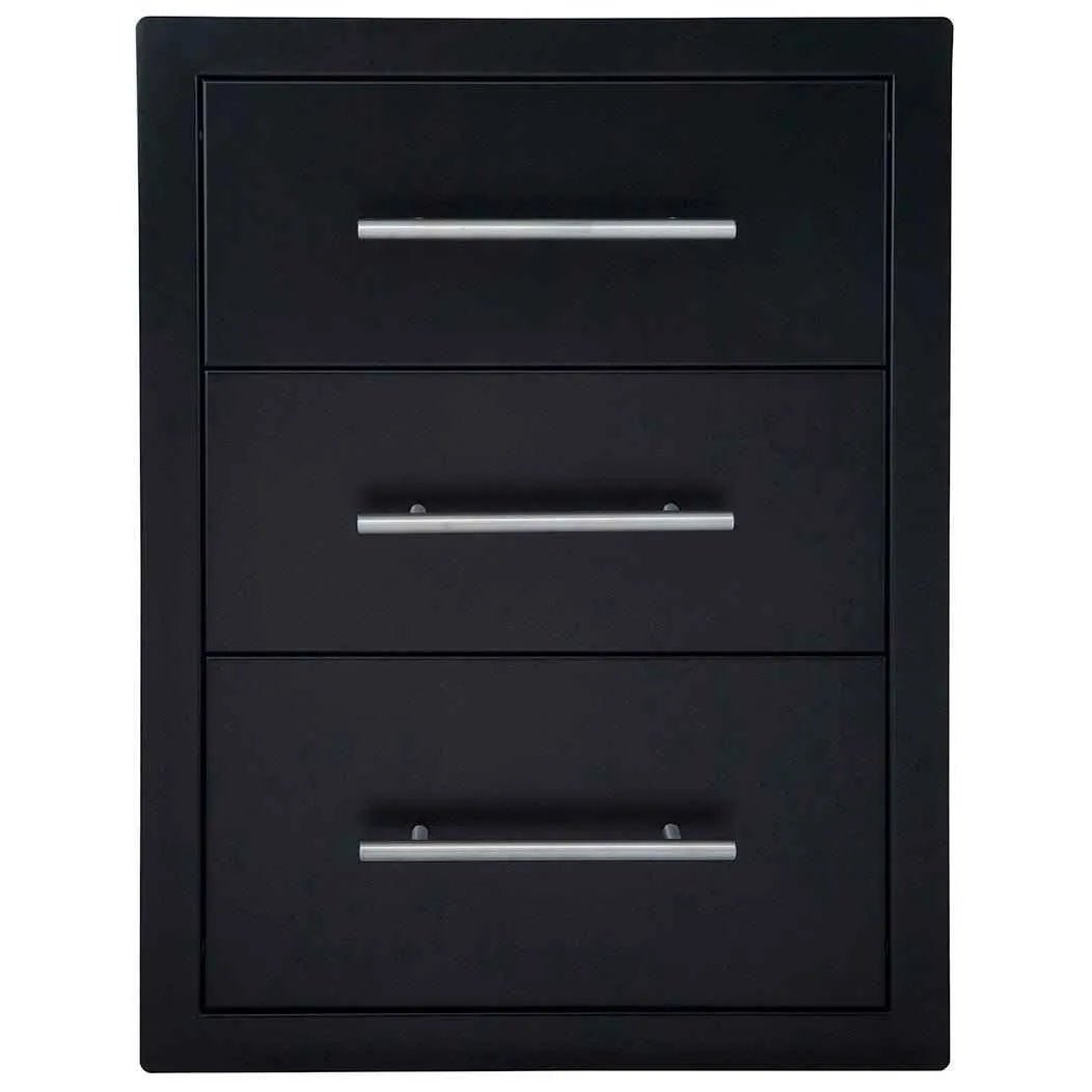 Sunstone black series three-drawer filing cabinet with sleek silver horizontal handles for organized storage
