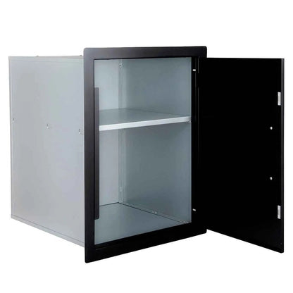 Sunstone black series vertical dry storage cabinet with black frame glass door and silver interior shelves