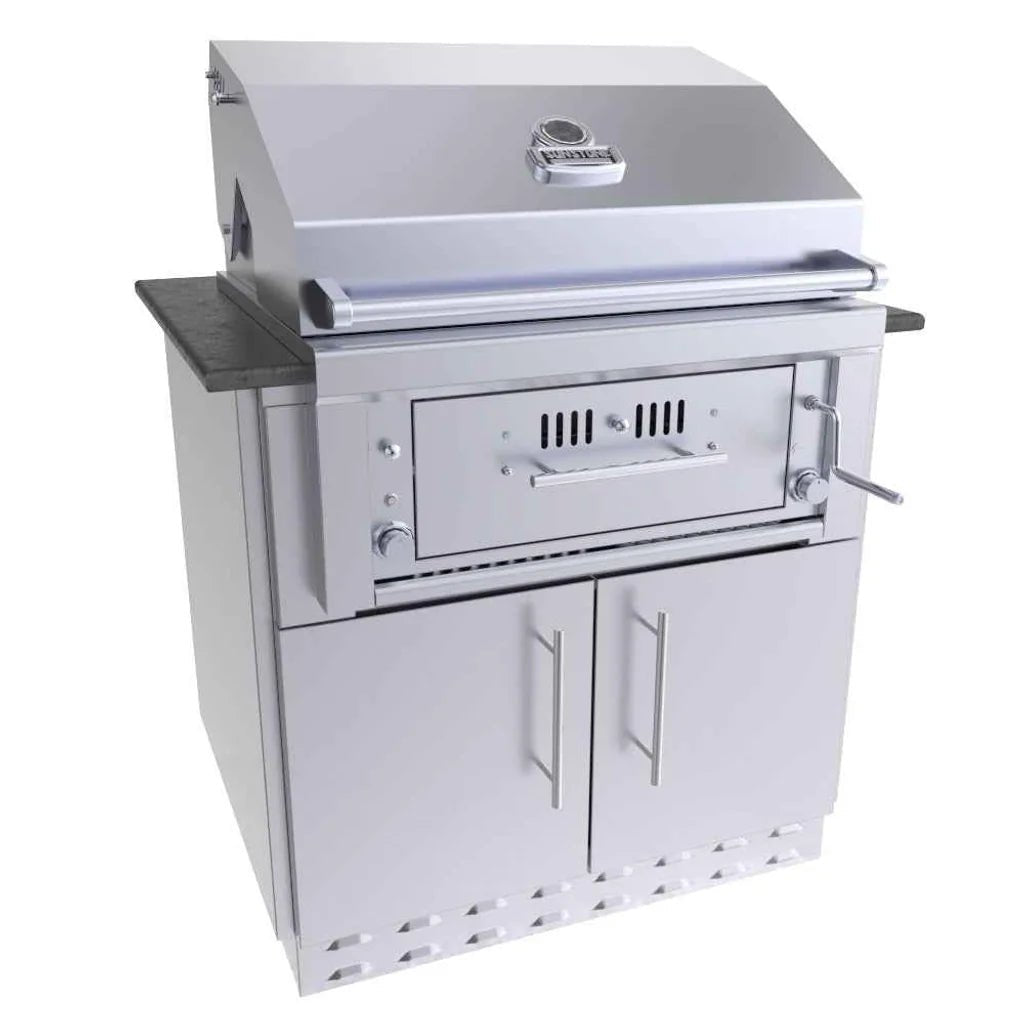 Stainless steel sunstone cabinet for 30 inch hybrid charcoal grill with sleek modern design and integrated storage cabinets