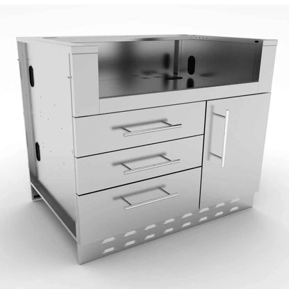 Stainless steel sunstone cabinet for 4b gas grills with three drawers and one door featuring sleek handles