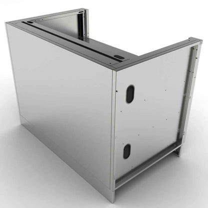 Stainless steel l-shaped sunstone cabinet for 5b gas grills with reflective surface and integrated appliance cutout