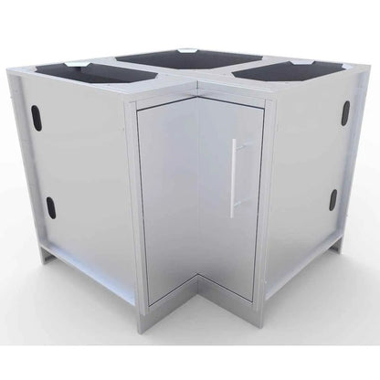 Sunstone cabinet for corners sbc12sls with silver stainless steel corner design and black countertop inserts