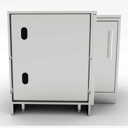 Sunstone cabinet for corners sbc12sls is a silver metallic industrial cabinet with vertical oval cutouts and a sleek side handle