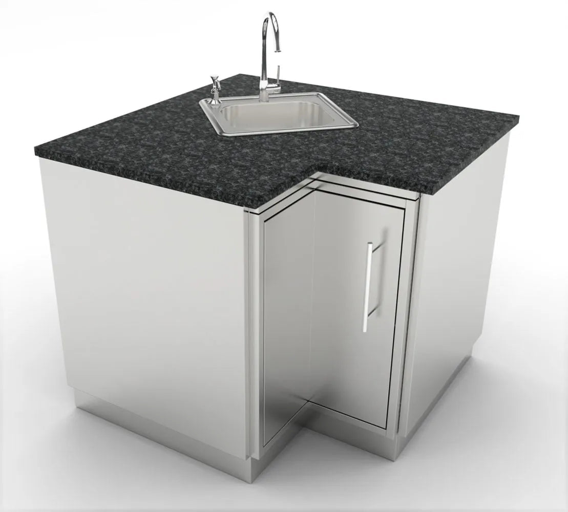 Sunstone cabinet for corners SBC12SLS stainless steel corner kitchen sink unit with black granite countertop and faucet
