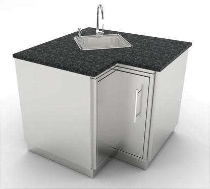 Sunstone cabinet for corners SBC12SLS stainless steel corner kitchen sink unit with black granite countertop and faucet