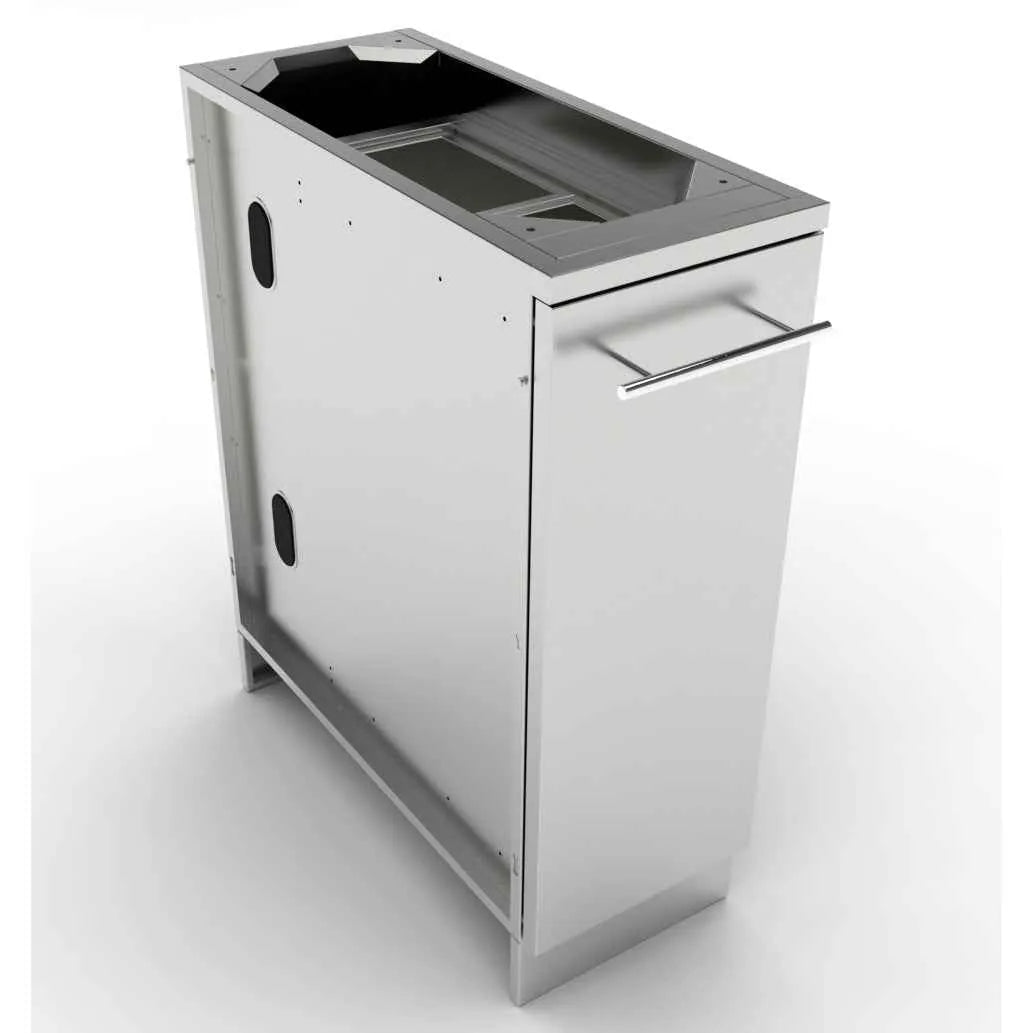 Stainless steel sunstone cabinet for spice storage with sleek modern design and integrated handle in silver finish