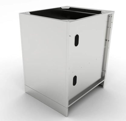Sunstone stainless steel utility cabinet with shelves and two vertical oval cutouts on the side panel
