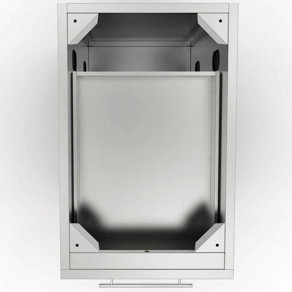 Sunstone cabinet with 3 silver stainless steel drawers featuring sleek minimalist design and horizontal handles