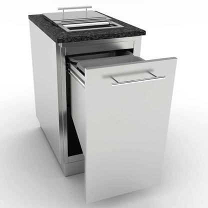Stainless steel outdoor kitchen cart with black granite countertop and integrated sink sunstone cabinet with trash drawer