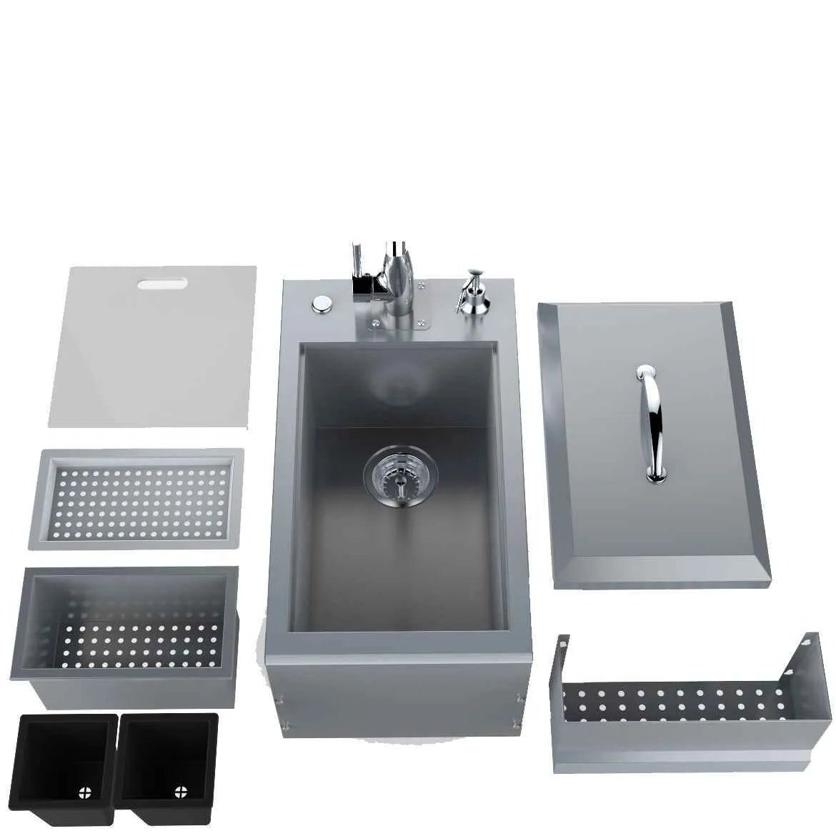 Sunstone cocktail station pro b-cs14 stainless steel outdoor kitchen sink set with chrome faucet and matching accessories