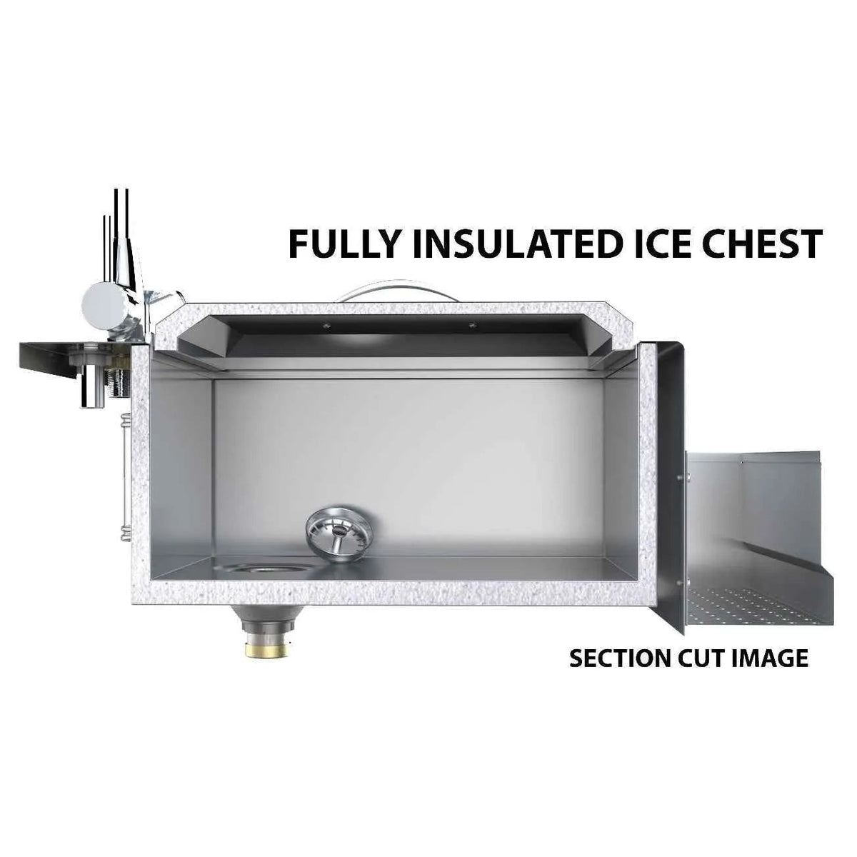 Sunstone cocktail station pro b-cs14 silver stainless steel fully insulated ice chest with internal compartments and drainage