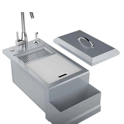 Sunstone cocktail station pro stainless steel outdoor kitchen sink with built-in cutting board and perforated drain area