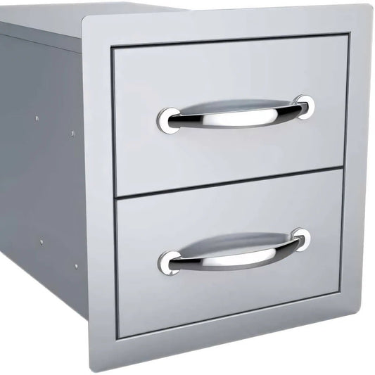 Silver stainless steel two-drawer outdoor storage unit sunstone double drawer b-dd12 with polished chrome handles