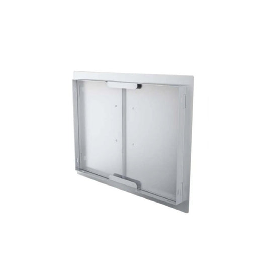 White rectangular wall-mounted Sunstone double vertical door cabinet with two sliding glass doors and metallic frame