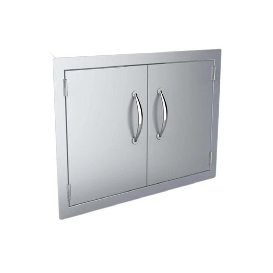 Sunstone double vertical door stainless steel cabinet with sleek curved chrome handles for durable storage