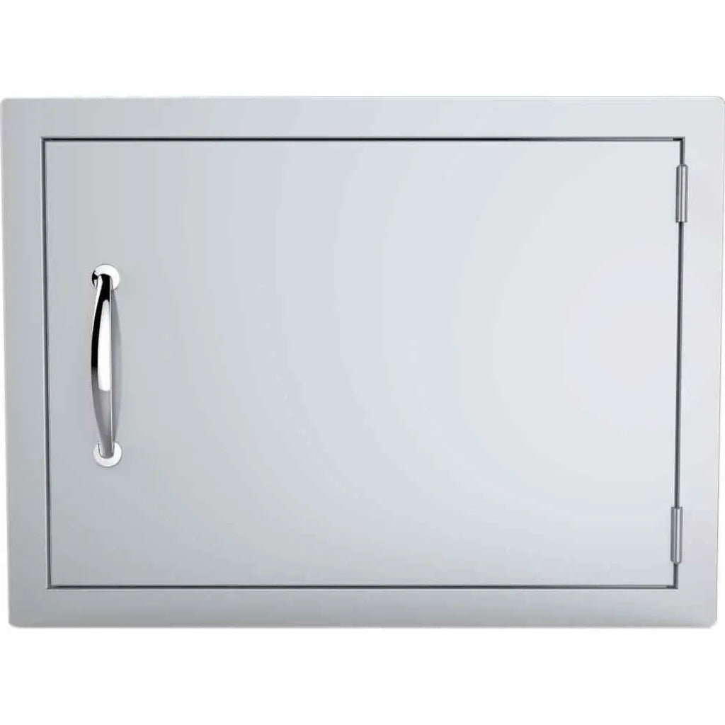 Silver stainless steel sunstone horizontal dry storage cabinet door with sleek modern design and polished chrome handle