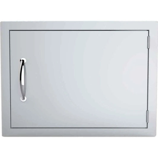 Silver stainless steel sunstone horizontal dry storage cabinet door with sleek modern design and polished chrome handle