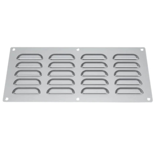 Rectangular stainless steel sunstone large vent grille with elongated oval slats for cabinet ventilation