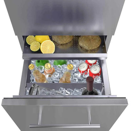Sunstone multi function stainless steel beverage drawer with two pull out compartments for drinks and snacks storage
