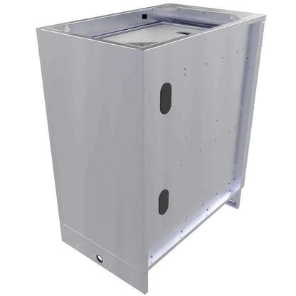 Silver metallic sunstone multi function cabinet sbc18dpic with rectangular design and oval cutouts on the side