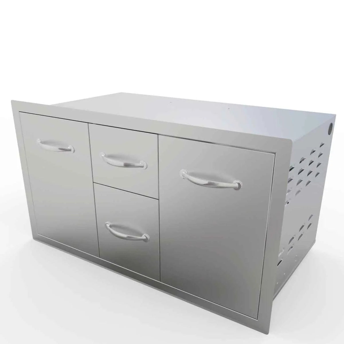 Silver stainless steel sunstone multi storage combo cabinet with three doors and perforated side panel