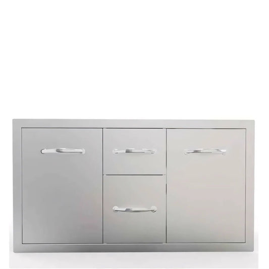 Silver stainless steel outdoor kitchen cabinet sunstone multi storage combo with three doors two drawers and horizontal handles